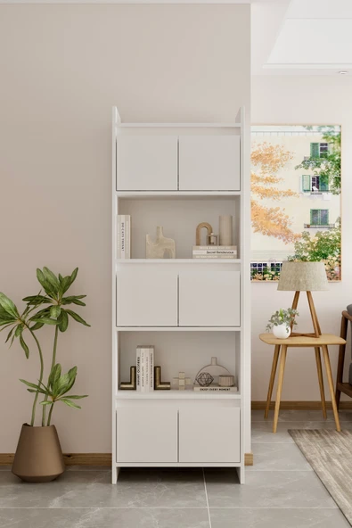 Moldesan Modo MDF beyaz Raflı Kapaklı Kitaplık 176 cm ürün görseli 1