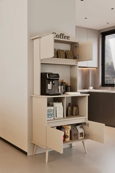 Moldesan Forme MDF bej raflı kahve köşesi 172 cm - Resim 4