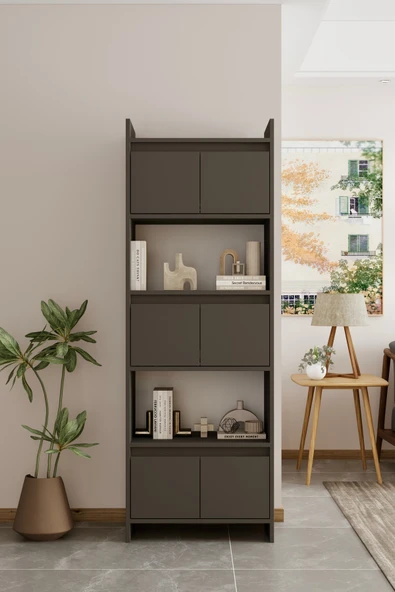 Moldesan Modo MDF gri Raflı Kapaklı Kitaplık 176 cm ürün görseli 1