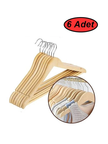 Lemmoni 6 Adet Ahşap Askı Elbise Askısı Pantolon Askısı Gömlek Askısı ürün görseli 1