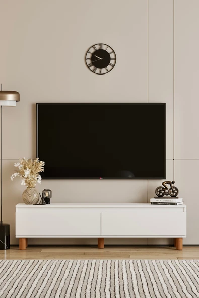Moldesan Mila Beyaz MDF 120 cm Tv Ünitesi raflı,kapaklı,ayaklı ürün görseli 1