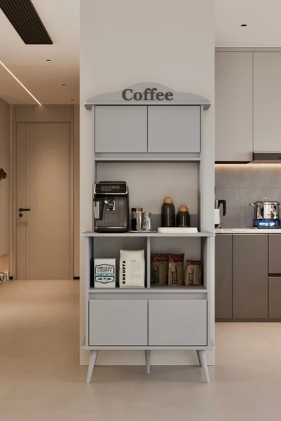 Moldesan Forme MDF sis gri raflı kahve köşesi 172 cm ürün görseli 1
