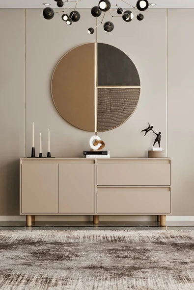 Moldesan Mila bej mdf 160 cm raflı konsol ürün görseli 1
