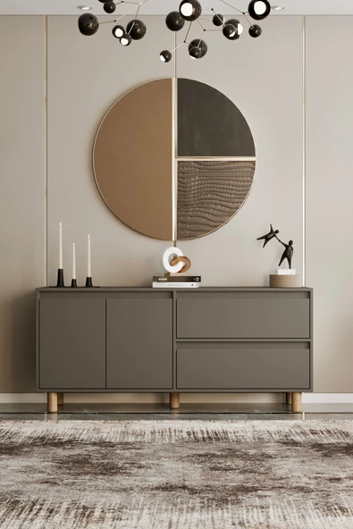 Moldesan Mila gri mdf 160 cm raflı konsol ürün görseli 1