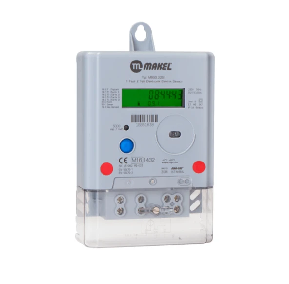 Makel M710.K0Y.2251.Rs485 Monofaze Elektrik Sayacı, Haberleşmeli Tek Yönlü, 1 Fazlı, 2 Telli, 5(100)A - 24'lü ürün görseli 1