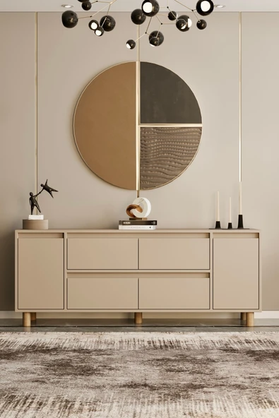 Moldesan Mila Bej MDF 200 cm raflı kapaklı konsol ürün görseli 1