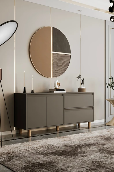 Moldesan Mila Gri MDF 140 cm raflı konsol - Resim 2
