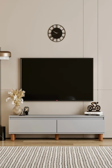 Moldesan Mila Sis Gri MDF 120 cm Tv Ünitesi raflı,kapaklı,ayaklı ürün görseli 1
