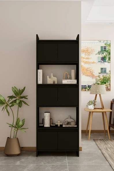 Moldesan Modo MDF siyah Raflı Kapaklı Kitaplık 176 cm ürün görseli 1
