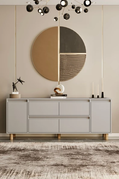Moldesan Mila Sis Gri MDF 200 cm raflı kapaklı konsol ürün görseli 1