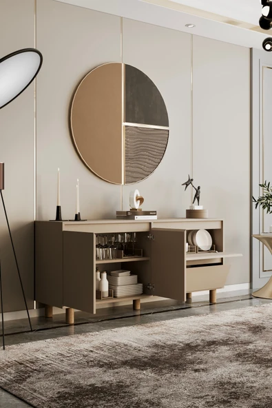 Moldesan Mila bej mdf 160 cm raflı konsol - Resim 3