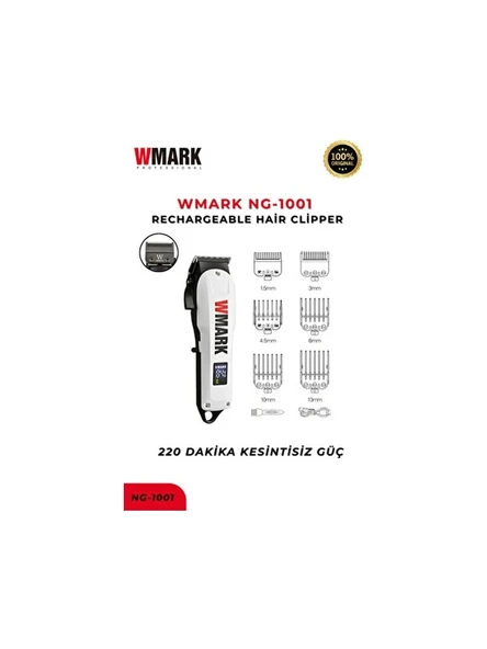 Wmark Ng-1001 Şarjlı Saç Kesme Makinesi Beyaz Led Ekran, Uzun Süreli Kullanım, Berber Tipi Clipper 3-4 Saat ürün görseli 1