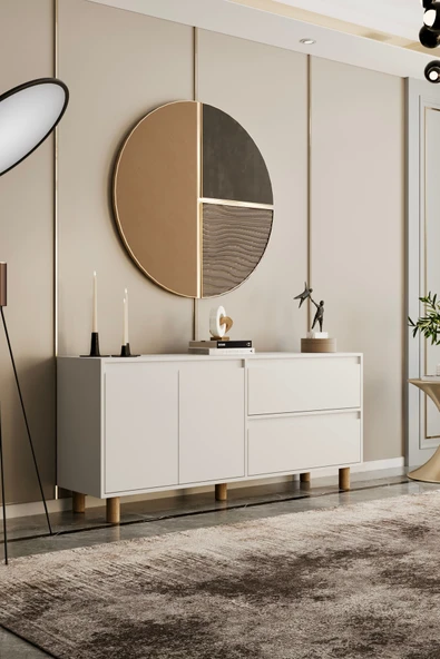 Moldesan Mila beyaz mdf 160 cm raflı konsol - Resim 2