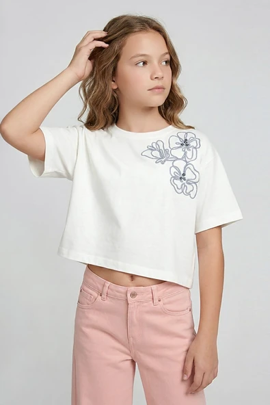 Kız Çocuk İşlemeli T-shirt DMB-0750 - Resim 2