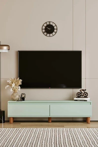 Moldesan MİLA MİNT YEŞİLİ MDF 160 CM TV ÜNİTESİ-RAFLI,KAPAKLI,AYAKLI ürün görseli 1