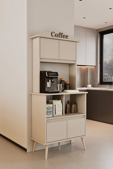 Moldesan Forme MDF bej raflı kahve köşesi 172 cm - Resim 2