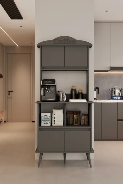 Moldesan Forme MDF gri raflı kahve köşesi 172 cm ürün görseli 1