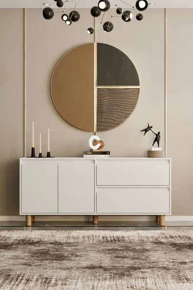 Moldesan Mila beyaz mdf 160 cm raflı konsol ürün görseli 1