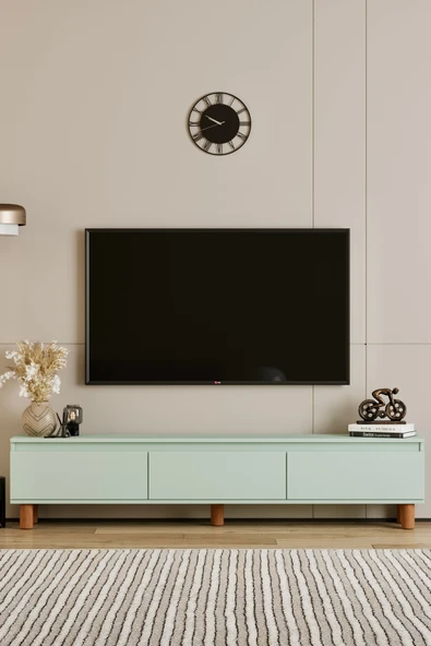 Moldesan MİLA MİNT YEŞİLİ MDF 180 CM TV ÜNİTESİ-RAFLI,KAPAKLI,AYAKLI ürün görseli 1