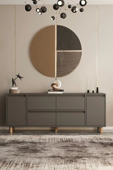 Moldesan Mila Gri MDF 180 cm raflı kapaklı konsol ürün görseli 1