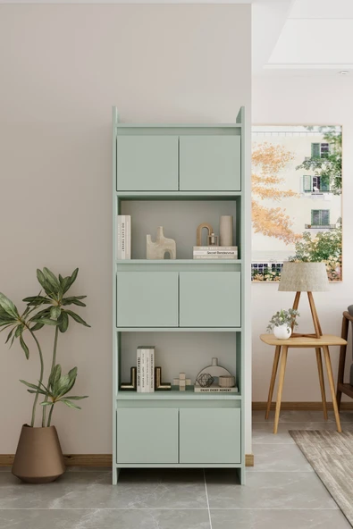Moldesan Modo MDF mint yeşili Raflı Kapaklı Kitaplık 176 cm ürün görseli 1