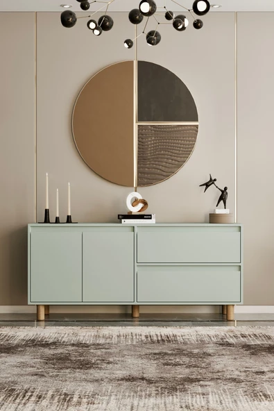 Moldesan Mila mint yeşili mdf 160 cm raflı konsol ürün görseli 1