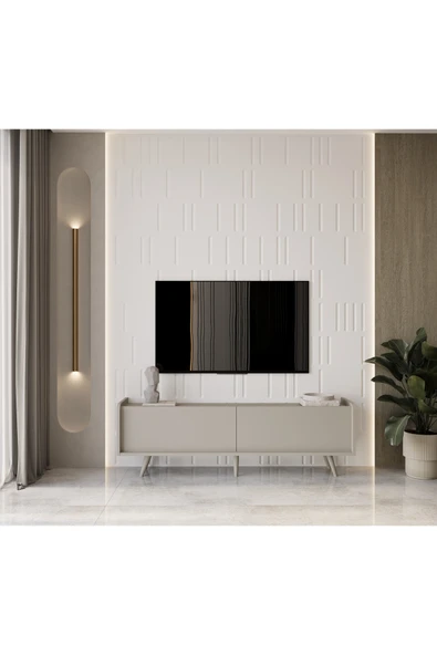Enwood RİGEL KUM TAŞI RENGİ MDF 2 KAPAKLI (DÜŞME KAPAK) AHŞAP AYAKLI 180 CM COUNTRY TV ÜNİTESİ ürün görseli 1