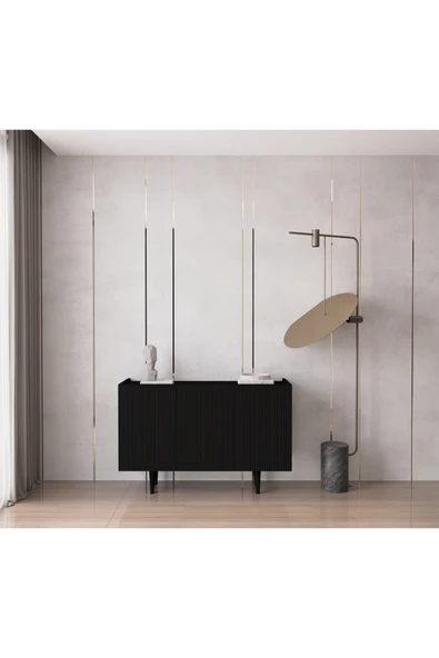 Enwood Capella Siyah Mdf 3 Kapaklı Raflı 120 Lık Konsol ürün görseli 1
