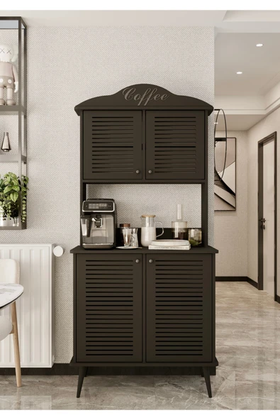 Enwood Avior kahve köşesi siyah MDF kapaklı raflı 90 cm ürün görseli 1