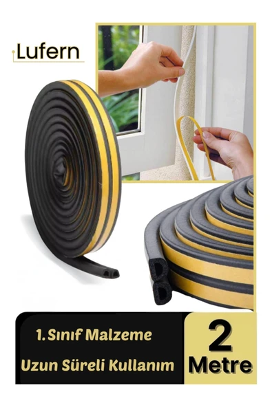 2 Metre Siyah Pvc Doğrama Kapı Pencere Soğuk Geçirmez Sızdırmaz İzolasyon Fitil Yapışkanlı 1x2=2 mt ürün görseli 1