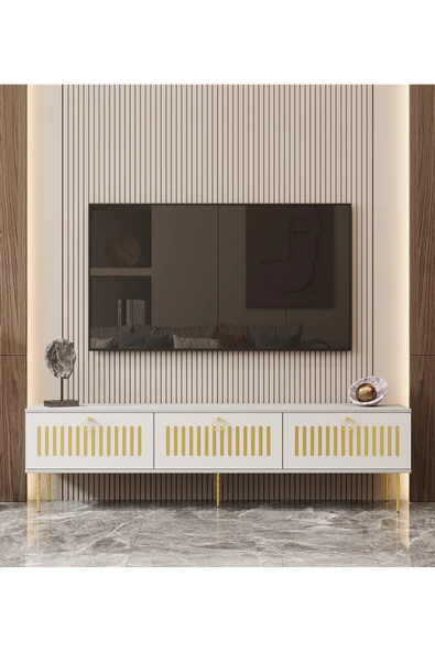 Enwood Andromeda GOLD SERİSİ 180 cm 3 kapaklı MDF TV ÜNİTESİ 180 x 50 x 32 cm ürün görseli 1