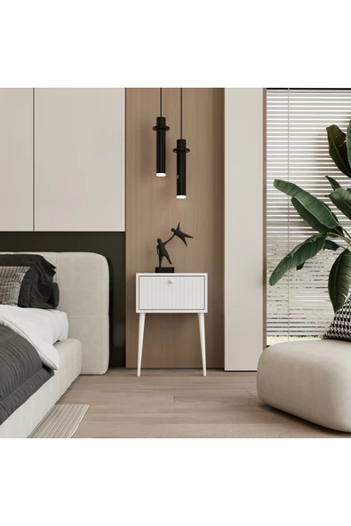 Enwood CANOPUS MDF BEYAZ AHŞAP AYAKLI TEK KAPAKLI KOMODİN ürün görseli 1