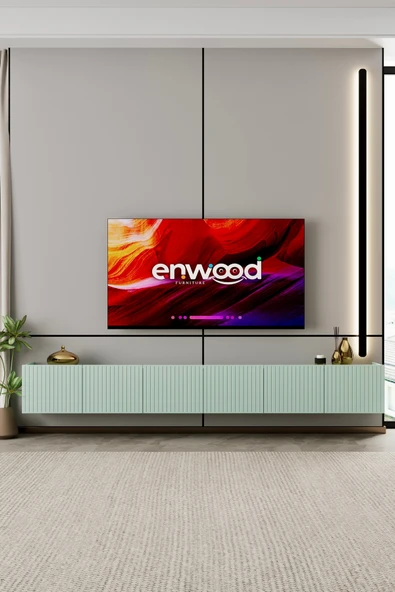 Enwood Capella TV Ünitesi Mint yeşili MDF 6 kapaklı 240 cm duvara monte ürün görseli 1