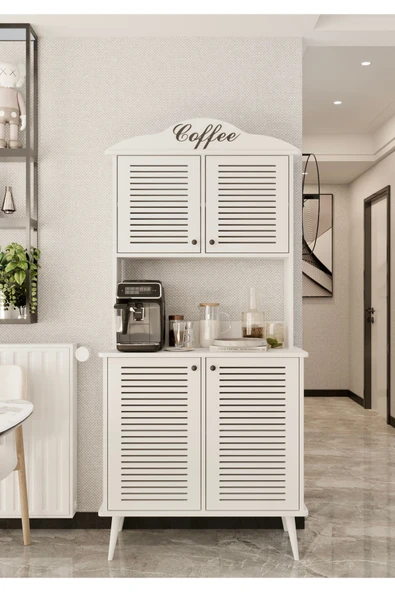 Enwood Avior kahve köşesi beyaz MDF kapaklı raflı 90 cm ürün görseli 1