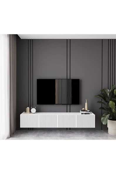 Enwood Capella Beyaz Country Mdf 4 Kapaklı Duvara Monte 180 Cm Tv Ünitesi ürün görseli 1