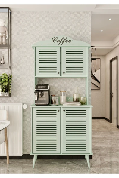 Enwood Avior kahve köşesi mint yeşili MDF kapaklı raflı 90 cm ürün görseli 1