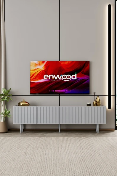 Enwood Capella TV Ünitesi Sis Gri MDF 4 kapaklı 160 cm ayaklı ürün görseli 1