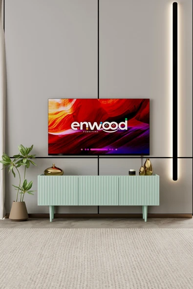 Enwood Capella TV Ünitesi Mint Yeşili MDF 3 kapaklı 140 cm ayaklı ürün görseli 1