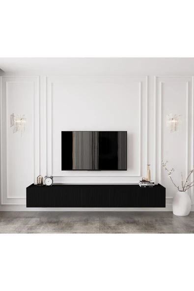 Enwood Capella Country Siyah Mdf 5 Kapaklı Duvara Monte 200 Cm Tv Ünitesi ürün görseli 1