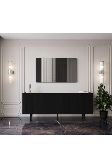 Enwood Capella Mdf 5 Kapaklı Raflı Ahşap Ayaklı 200 cm Konsol (200X80X40 CM) ürün görseli 1