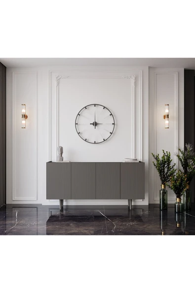 Enwood Capella Gri Mdf 4 Kapaklı Raflı 160 Lık Konsol ürün görseli 1