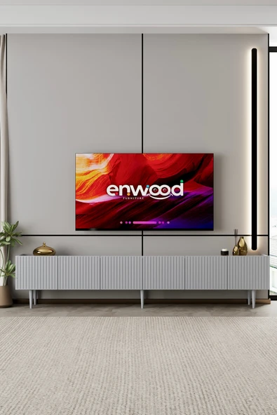Enwood Capella TV Ünitesi sis gri MDF 6 kapaklı 240 cm ayaklı ürün görseli 1