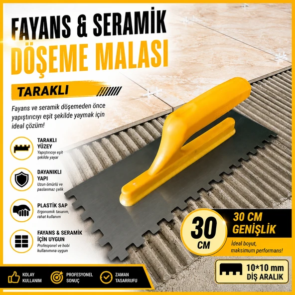 Fayans Malası Seramik Tarağı Taraklı Plastik Sap 10x10mm Diş 30 cm Uzunluk ürün görseli 1