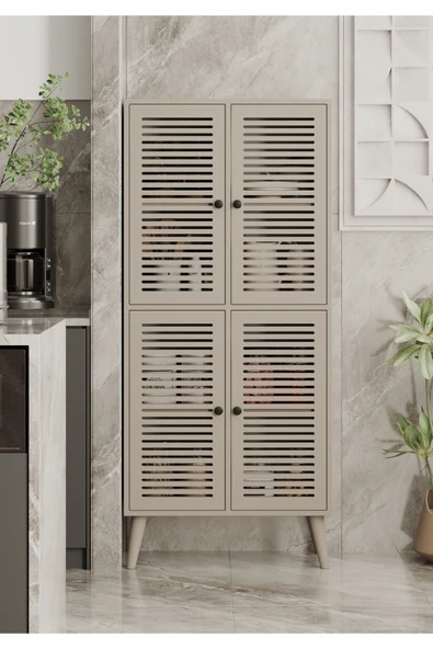 Enwood DENEB MDF KUM TAŞI RENGİ 4 Kapaklı(Panjur Kapak) Ahşap Ayaklı Kiler Dolabı ürün görseli 1