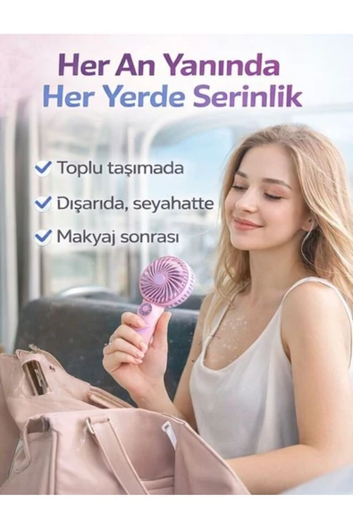 inovaxis Taşınabilir Mini El Fanı Şarjlı 3 Kademeli USB Fan Sessiz Güçlü Rüzgar Vantilatör ürün görseli 1
