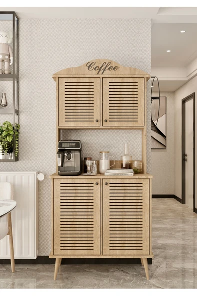 Enwood Avior kahve köşesi safir meşe MDF kapaklı raflı 90 cm ürün görseli 1