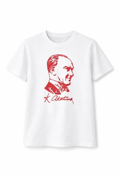 Erkek Çocuk Atatürk Baskılı Tişört Kısa Kollu Bisiklet Yaka T-Shirt - Beyaz ürün görseli 1