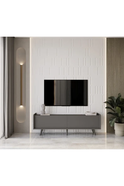 Enwood RİGEL GRİ MDF 2 KAPAKLI (DÜŞME KAPAK) AHŞAP AYAKLI 160 CM COUNTRY TV ÜNİTESİ ürün görseli 1