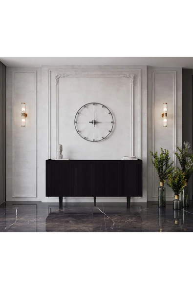 Enwood Capella Siyah Mdf 4 Kapaklı Raflı 160 Lık Konsol ürün görseli 1