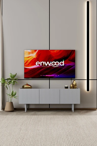 Enwood Capella TV Ünitesi sis gri MDF 3 kapaklı 140 cm ayaklı ürün görseli 1